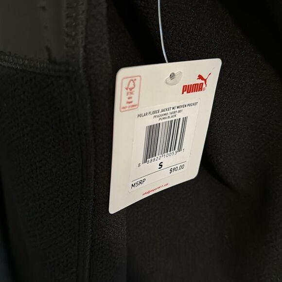 Puma Fleece Jacket Mens Small Black Zip Pocket - Picture 3 of 3